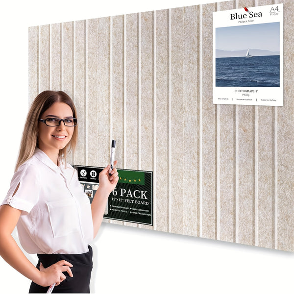 JIUSHI Technologyshop |  Large Felt Wall Tiles with Vertical Grooves - Polyester Cork Board for Office Decor, Bulletin & Pin Boards