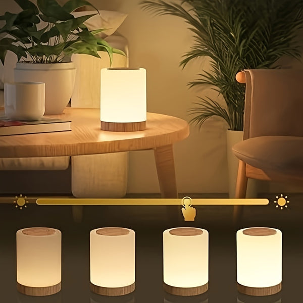 JIUSHI technology shop | 1pc 10 colors Rechargeable Wooden LED Bedside Lamp with 4 Modes and USB Port - Ideal for Bedroom and Desk Use